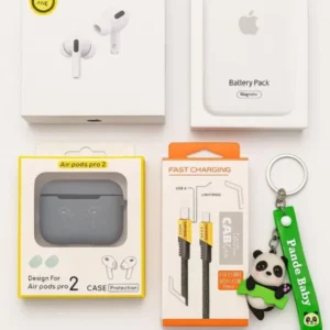 5-in-1 Ultimate Tech Combo Pack – Air Pro 2, 4-in-1 Fast Charging Cable, MagSafe Power Bank, Protective Silicone Case for Air, and Stylish Keychain
