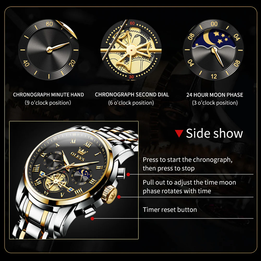 OLEVS 2859 Mens Watches Chronograph Dress Wrist Watch Waterproof Luminous Function - Image 4
