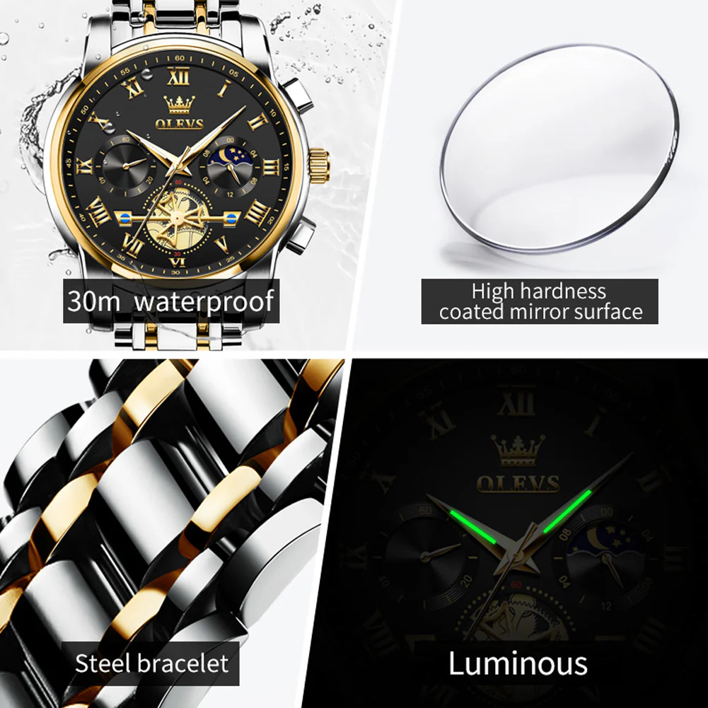 OLEVS 2859 Mens Watches Chronograph Dress Wrist Watch Waterproof Luminous Function - Image 5
