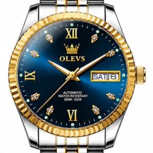 Blue Dial Luxury Watch With Stylish Gold And Stainless Steel Straps For Men