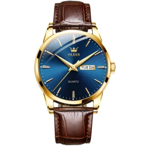 OLEVS 6898 Men's Chronograph Quartz Watch: Trendy Leather Strap Case