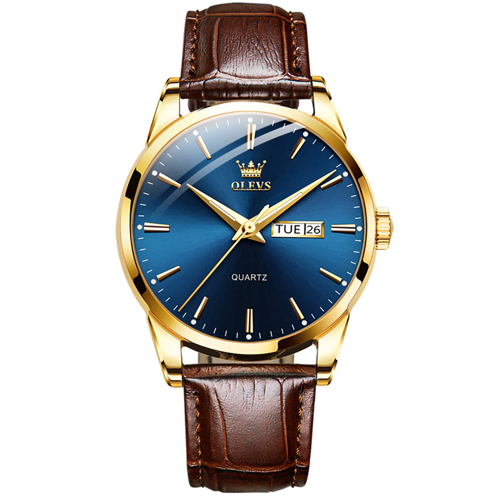 OLEVS 6898 Men's Chronograph Quartz Watch: Trendy Leather Strap Case