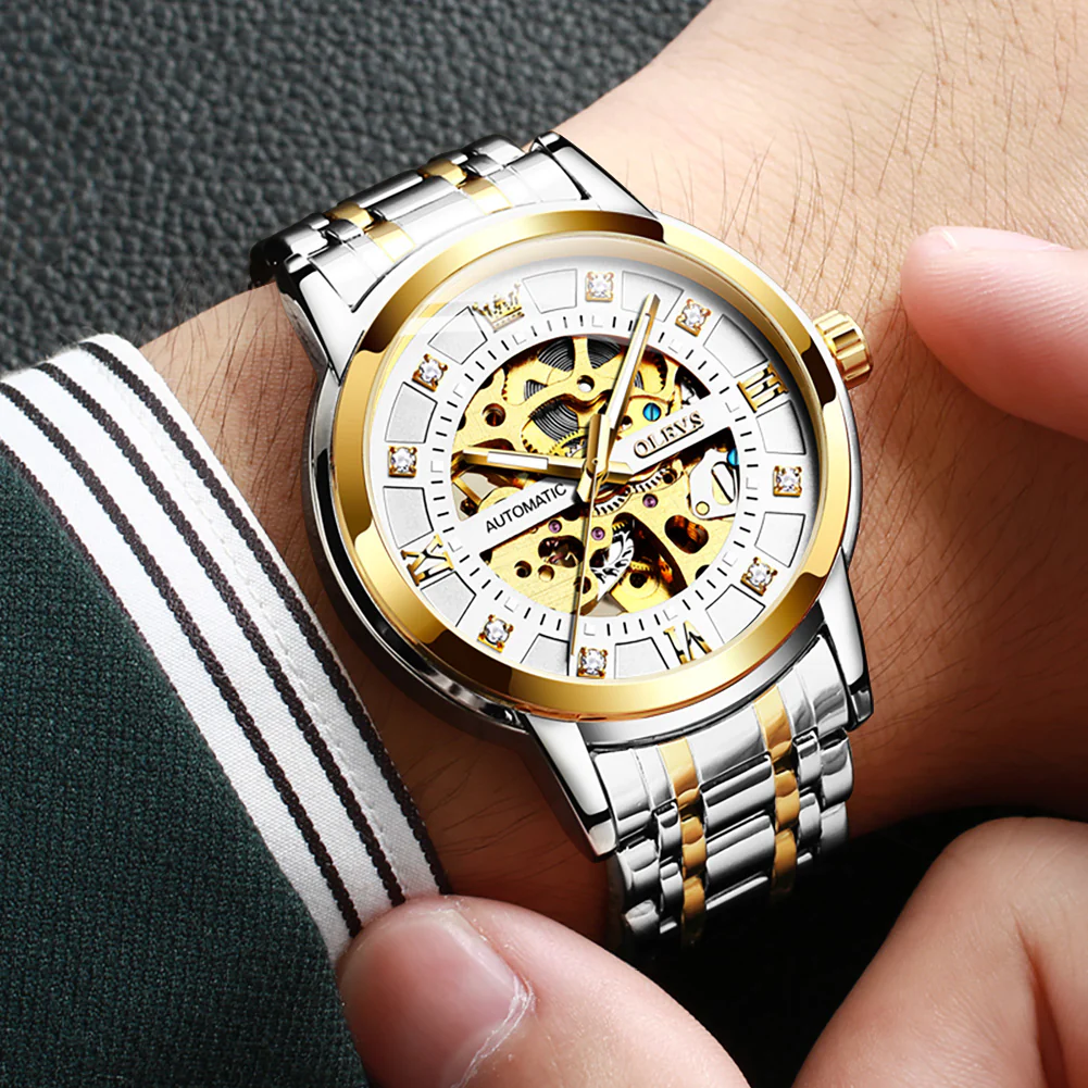 OLEVS 9901 Watches for Men Automatic Watch Mechanical Gold Wrist Watches Luxury Diamond Stainess Steel Waterproof Luminous - Image 2