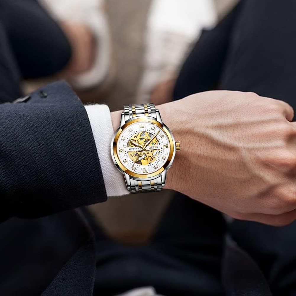 OLEVS 9901 Watches for Men Automatic Watch Mechanical Gold Wrist Watches Luxury Diamond Stainess Steel Waterproof Luminous - Image 3