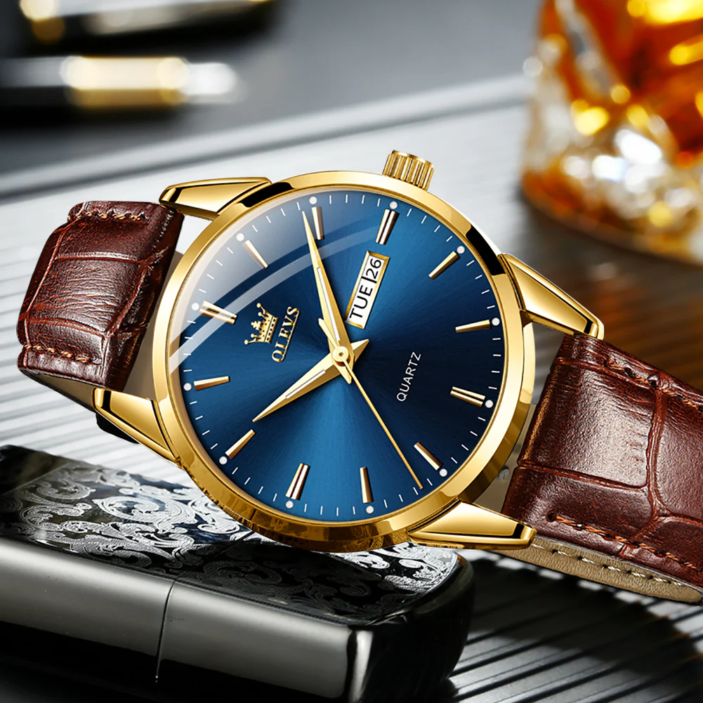 OLEVS 6898 Men's Chronograph Quartz Watch: Trendy Leather Strap Case - Image 2