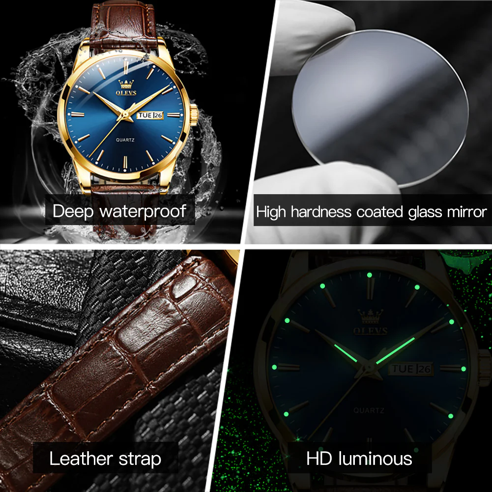 OLEVS 6898 Men's Chronograph Quartz Watch: Trendy Leather Strap Case - Image 4
